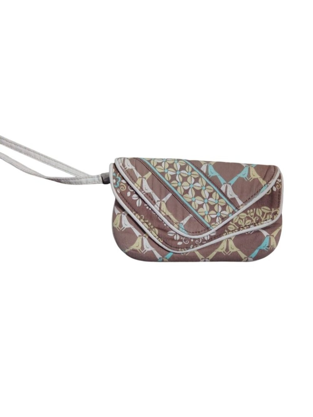 Vera Bradley Bird Wristlet Wallet Flower, Brown Green Blue White Multi Flap
